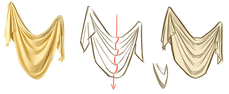 Drawing folds example step by step